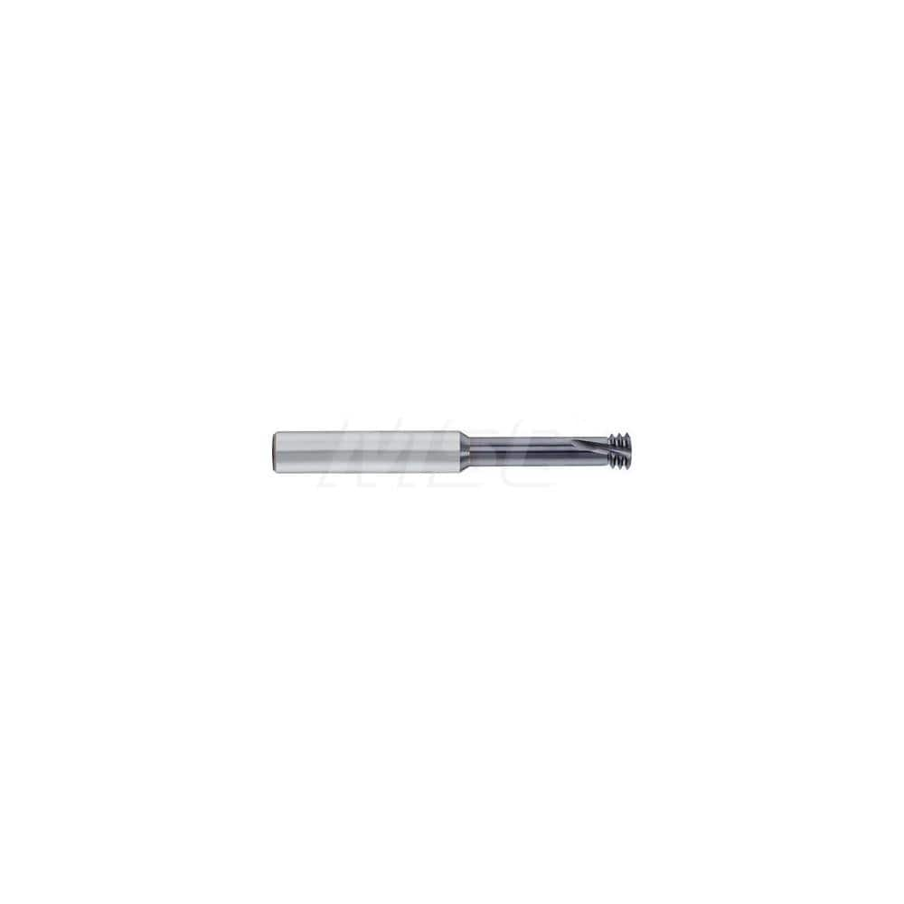 Helical Flute Thread Mill: #6-32, Internal, 4 Flute, Solid Carbide 32 TPI, 0.1063″ Cut Dia, TiCN Coated