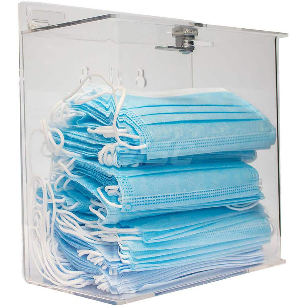 Disposable Mask Dispensers; Mount: Wall Mount (Optional); Lid: Yes; Maximum Quantity: 150; Height (Inch): 9.5; Width (Inch): 8.625; Depth (Inch): 4-1/2; Material: Acrylic