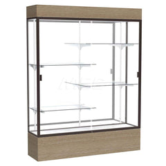 Bookcases; Color: Driftwood; Number of Shelves: 4; Width (Decimal Inch): 60.0000; Depth (Inch): 16; Material: Anodized Aluminum/Oak; Material: Anodized Aluminum/Oak