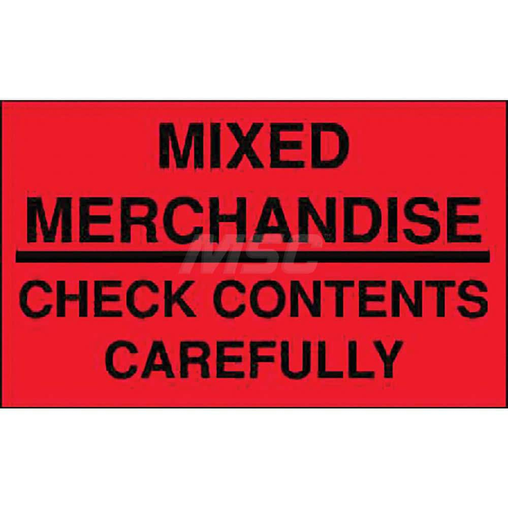 Shipping & DOT Label: ″Mixed Merchandise, Check Contents Carefully″, Rectangle, 5″ Wide, 3″ High Paper