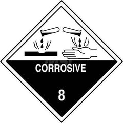 Hazardous Material Label: ″Corrosive 8″, Diamond Paper