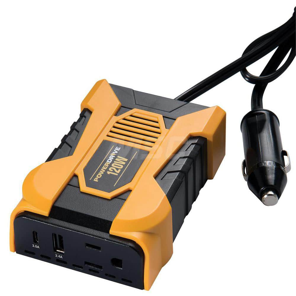 Power Inverters; Input Voltage: 12.00; Output Voltage: 120; Continuous Output Power: 120; Peak Output Power: 120; Maximum Input Current Rating: 12 V; Output Amperage: 10; Mounting Type: Plug In; Input Voltage: 12.00; Output Voltage: 120; Mount Type: Plug