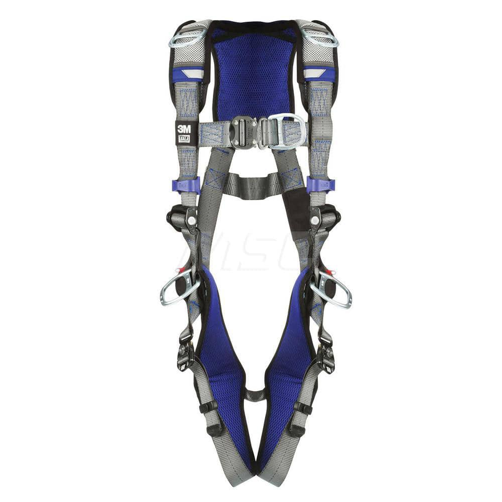 Fall Protection Harnesses: 420 Lb, Vest Style, Size 2X-Large, For Climbing Positioning Retrieval & Rescue, Back Front Hips & Shoulder Quick-Connect Leg Strap, Quick-Connect Chest Strap