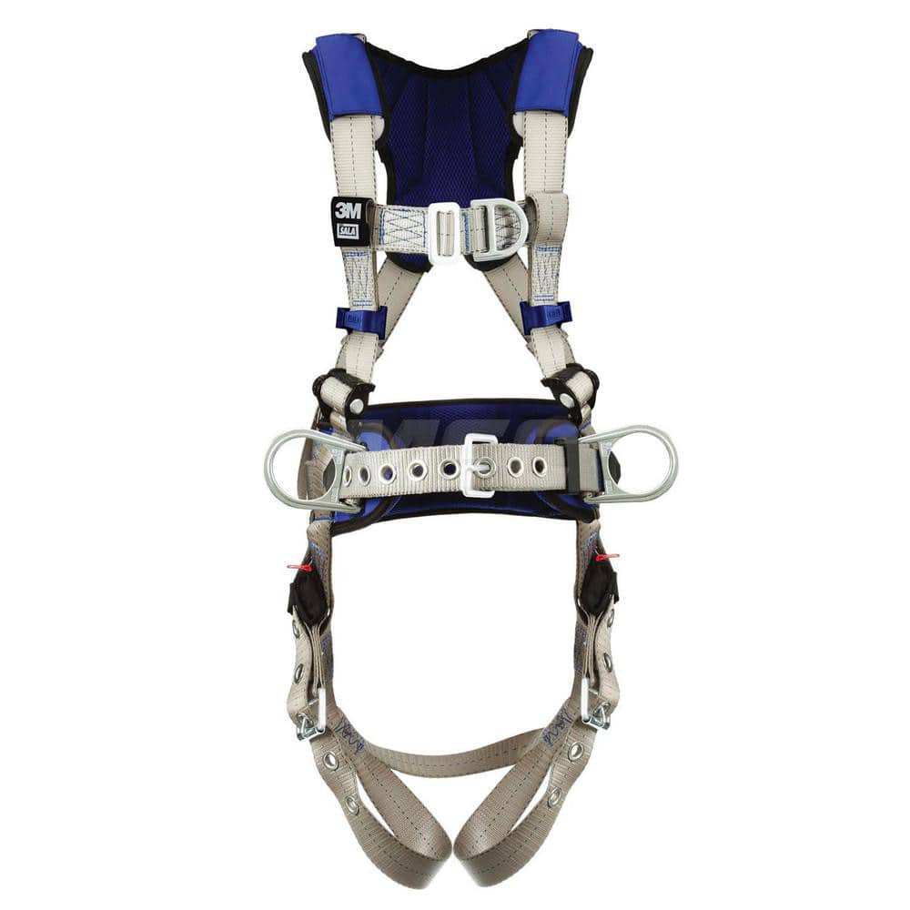 Fall Protection Harnesses: 420 Lb, Construction Style, Size 2X-Large, For Climbing & Positioning, Back Front & Hips Tongue Leg Strap, Pass-Through Chest Strap