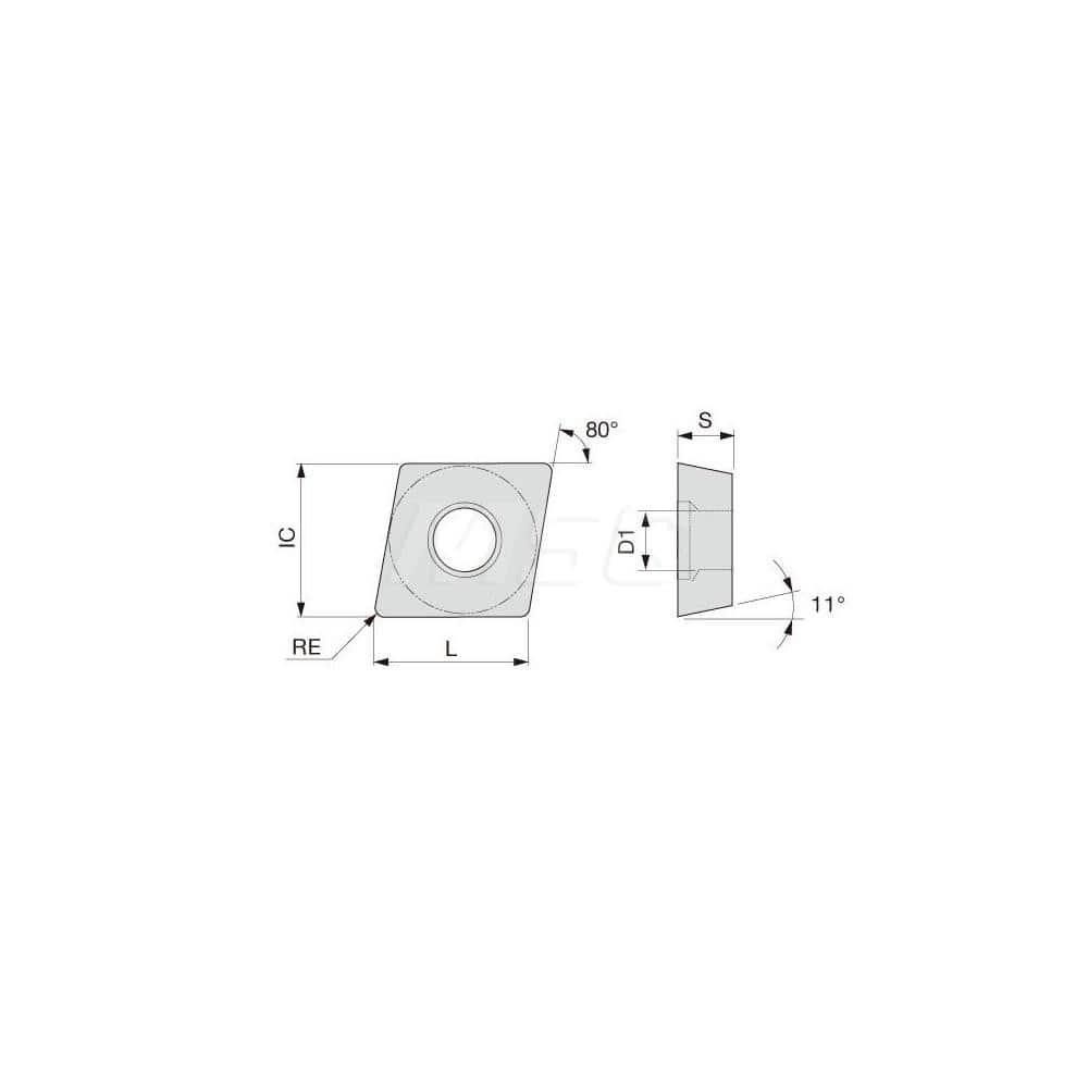 Turning Insert:  CPMT21.51PSF AH725,  Solid Carbide TiAlN Finish,  Neutral,  1/4″ Inscribed Circle,  0.0160″ Corner Radius,  80.0 &deg N/A Diamond,  Series  CPMT