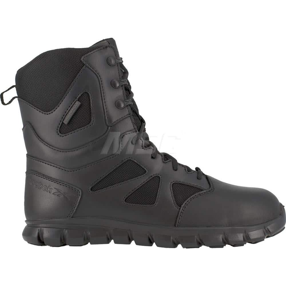 Work Boot: Size 8.5, 8″ High, Leather, Composite Toe Black, Wide Width, Non-Slip Sole