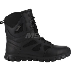 Work Boot: Size 10, 8″ High, Leather, Plain Toe Black, Wide Width, Non-Slip Sole