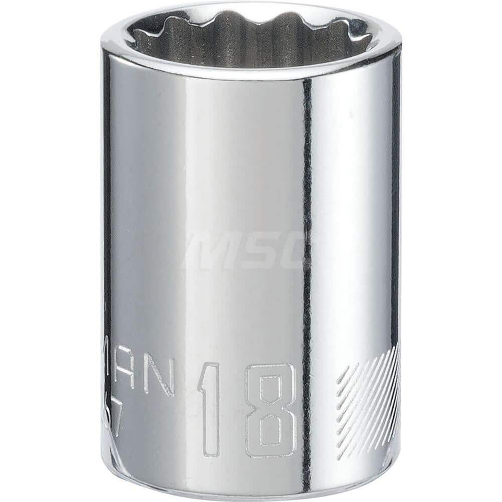 Hand Socket: 1/2″ Drive, 18 mm Socket, 12-Point Chrome-Plated & Polished