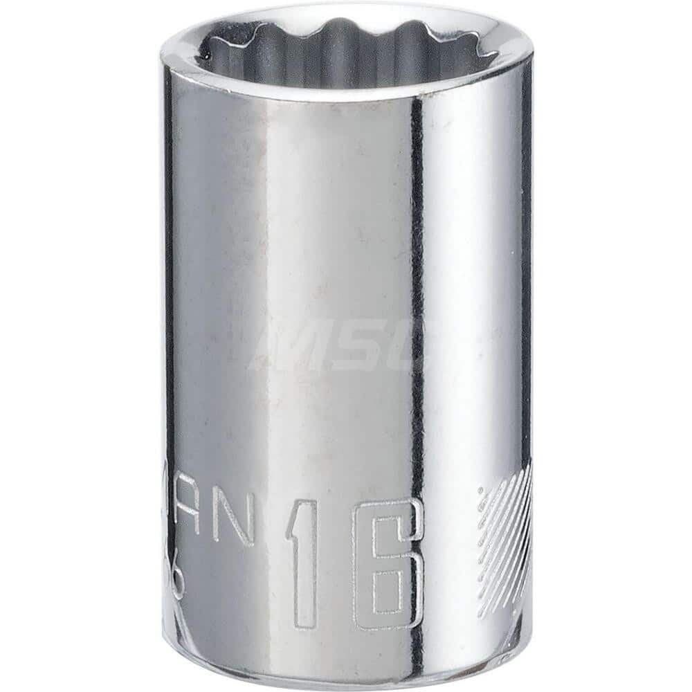 Hand Socket: 1/2″ Drive, 16 mm Socket, 12-Point Chrome-Plated & Polished