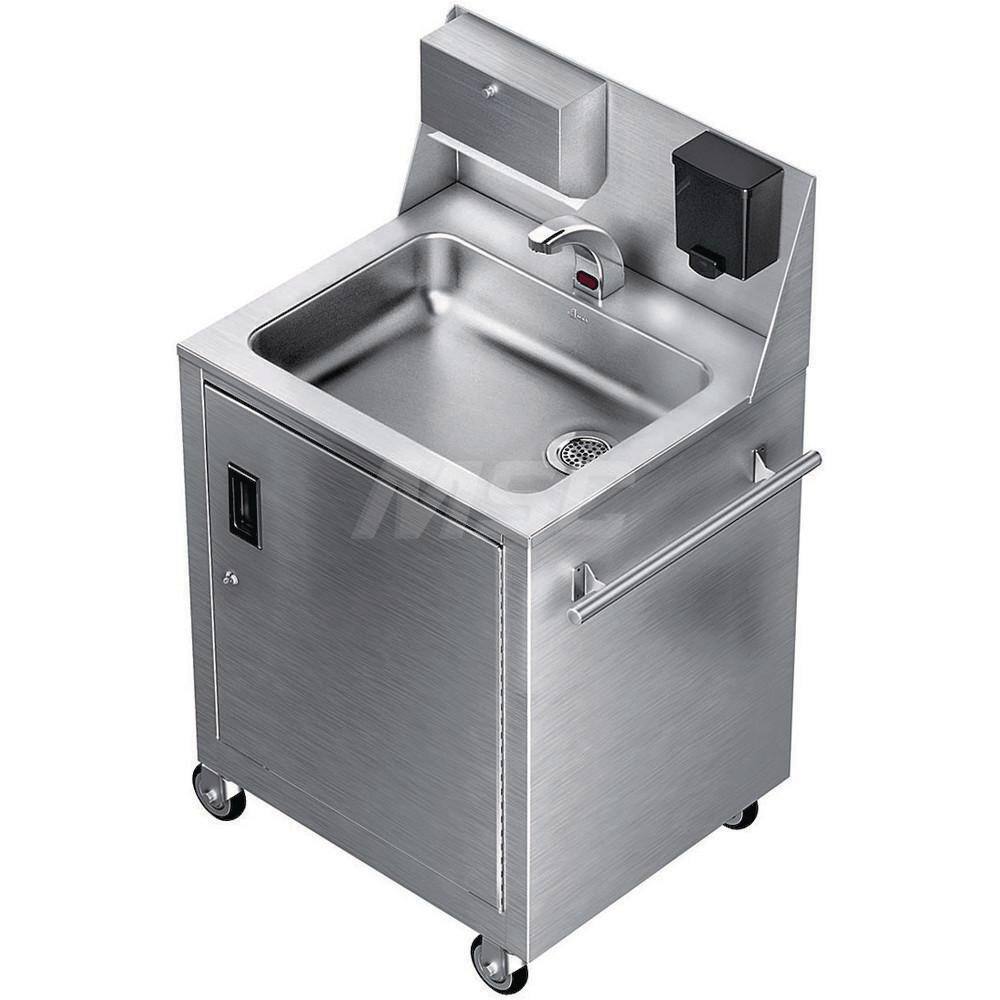 Just Manufacturing - Sinks; Type: Portable Hand Washing Station ; Outside Length: 23-1/8 (Inch); Outside Width: 29-37/64 (Inch); Outside Height: 45-3/4 (Inch); Inside Length: 16 (Inch); Inside Width: 16 (Inch) - Exact Industrial Supply