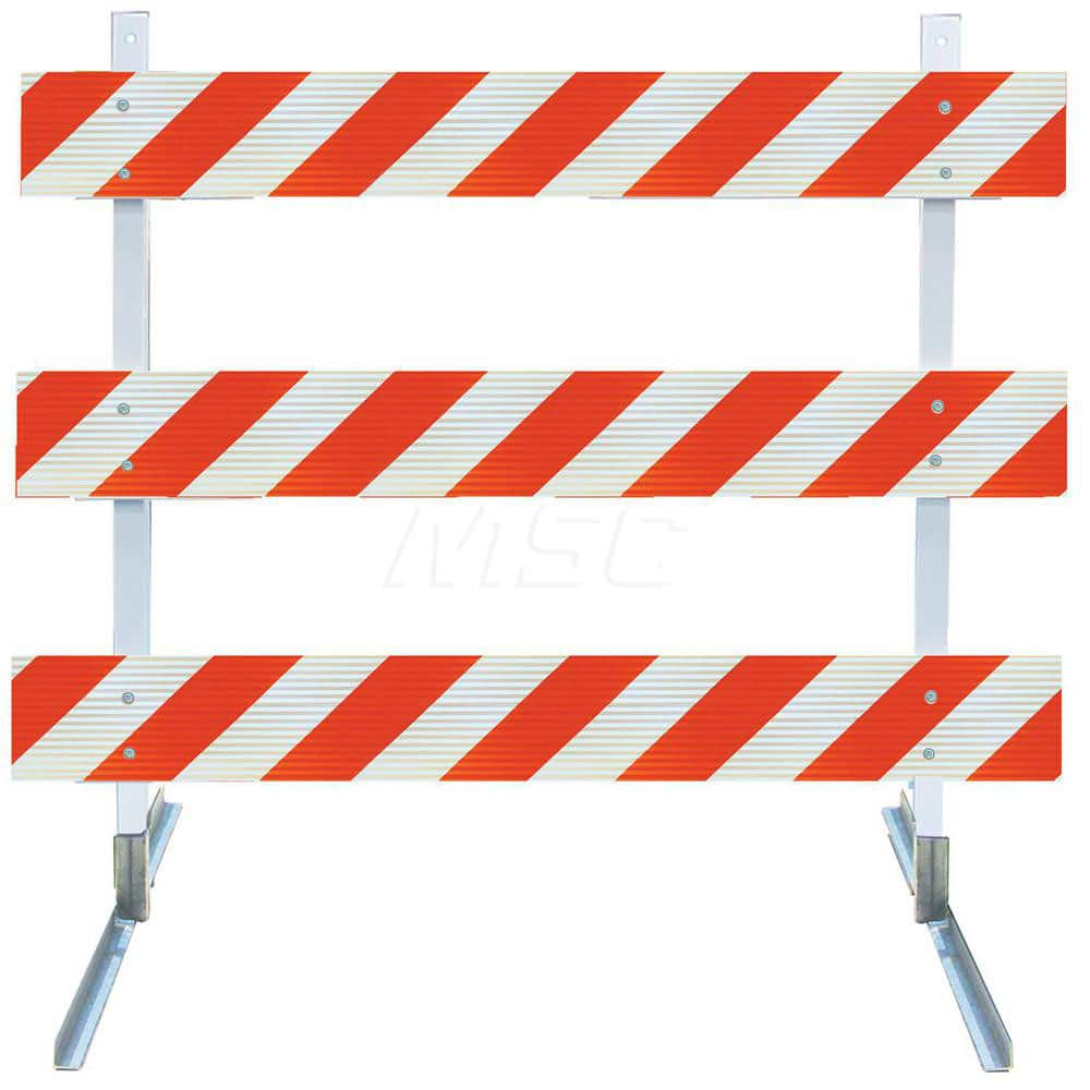 Traffic Barricades; Type: Type III; Barricade Height (Inch): 63; Material: Galvanized Steel Feet; Plastic Board; Polymer Plastic Upright; Barricade Width (Inch): 96; Reflective: Yes; Compliance: MASH Compliant; MUTCD; Weight (Lb.): 16.0000; Top Panel Heig