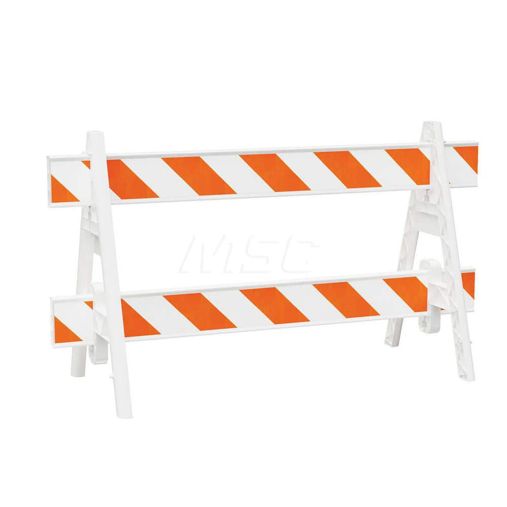 Traffic Barricades; Type: A-Frame; Barricade Height (Inch): 40; Material: Plastic; Barricade Width (Inch): 29; Reflective: Yes; Compliance: None; Color: White; Weight (Lb.): 6.0000; Top Panel Height (Inch): 8; Top Panel Width (Inch): 96; Bottom Panel Heig