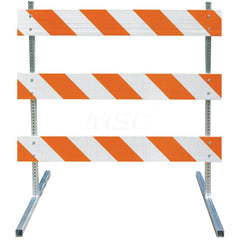 Traffic Barricades; Type: Type III; Barricade Height (Inch): 63; Material: Plastic Board; Galvanized High Carbon Steel Upright & Feet; Barricade Width (Inch): 48; Reflective: Yes; Compliance: NCHRP-350; MUTCD; Weight (Lb.): 19.0000; Top Panel Height (Inch