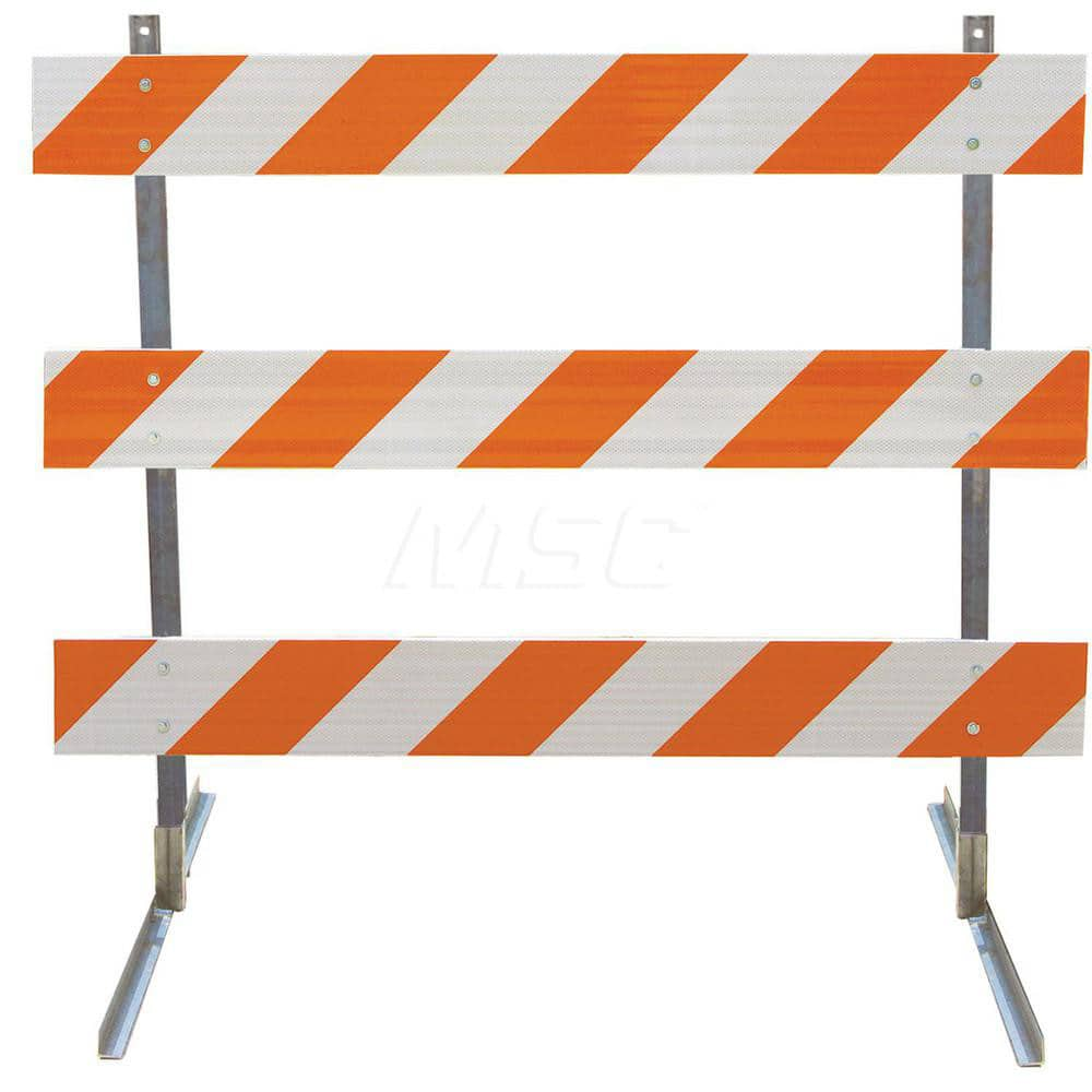 Traffic Barricades; Type: Type III; Barricade Height (Inch): 63; Material: Galvanized Steel Upright; Plastic Board; Barricade Width (Inch): 48; Reflective: Yes; Compliance: NCHRP-350; MUTCD; Weight (Lb.): 16.0000; Top Panel Height (Inch): 8; Top Panel Wid