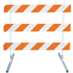 Traffic Barricades; Type: Type III; Barricade Height (Inch): 63; Material: Plastic Board; Polymer Plastic Upright; Galvanized High Carbon Steel Feet; Barricade Width (Inch): 96; Reflective: Yes; Compliance: MASH Compliant; MUTCD; Weight (Lb.): 19.0000; To