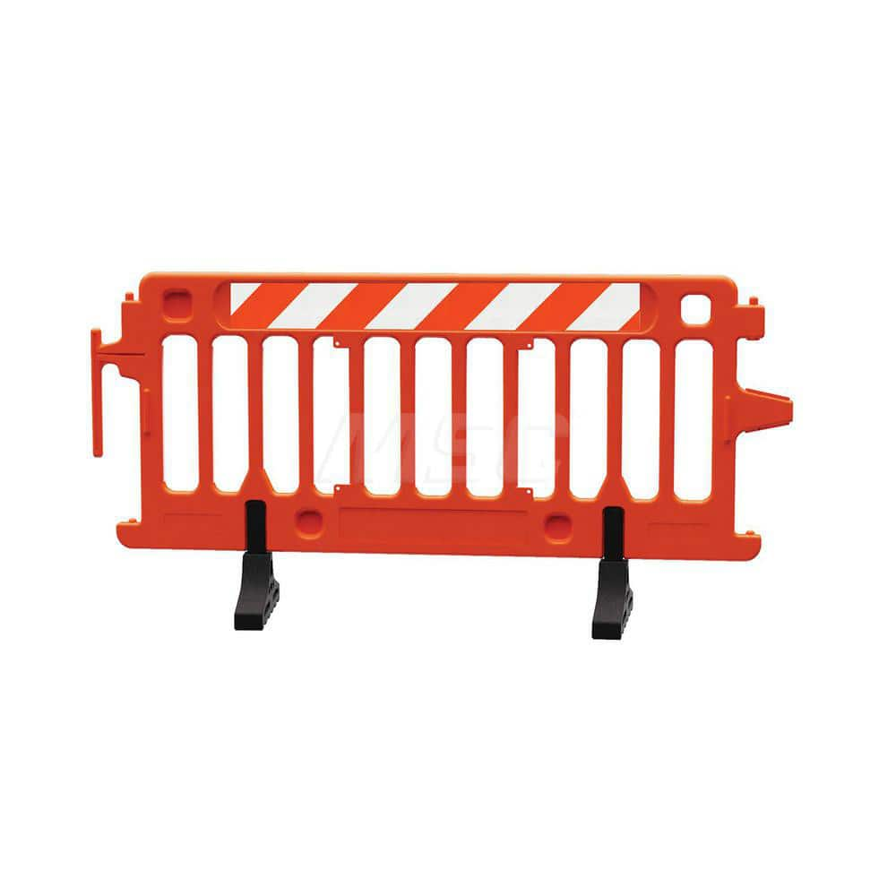 Folding Gates & Barricades; Type: Crowd Control Parade Barricade; Height (Inch): 39.5; Max Width (Inch): 21; Material: Plastic; Color: Orange; Additional Information: Reflective: Engineer Grade Striped Sheeting; Comes with Recycled Rubber Feet; Sub-Brand: