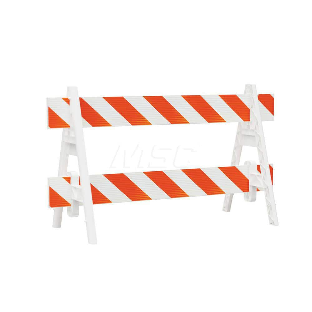 Traffic Barricades; Type: A-Frame; Barricade Height (Inch): 40; Material: Plastic; Barricade Width (Inch): 29; Reflective: Yes; Compliance: None; Color: White; Weight (Lb.): 6.0000; Top Panel Height (Inch): 8; Top Panel Width (Inch): 120; Bottom Panel Hei