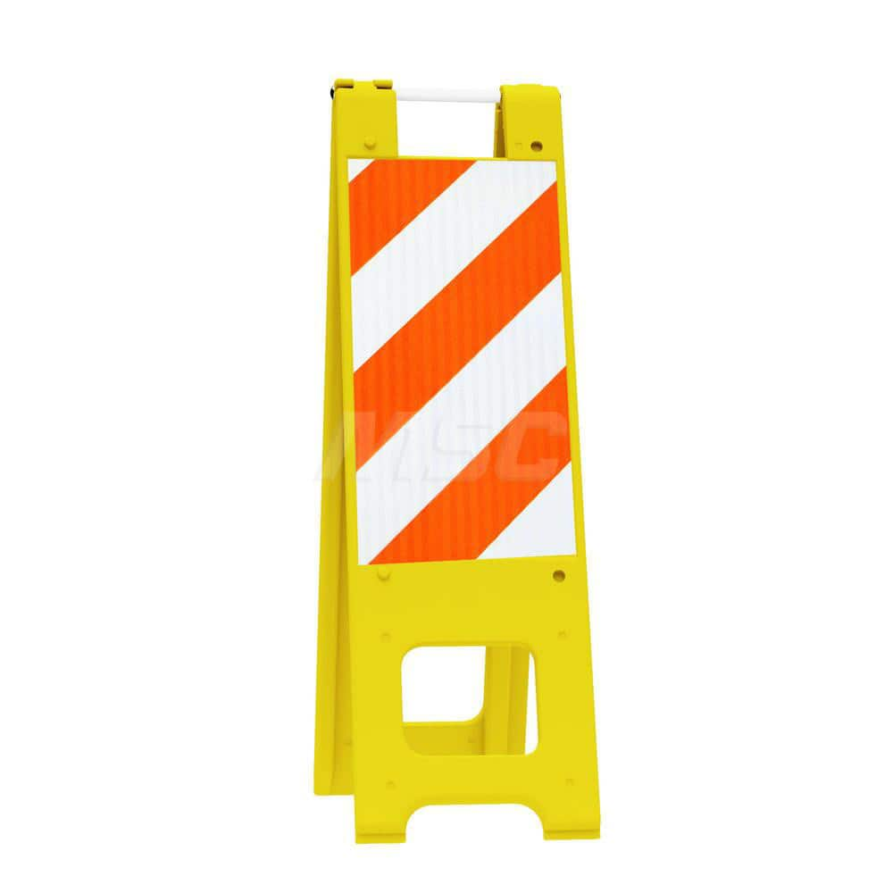 Barrier Parts & Accessories; Type: Sign Stand; Color: Yellow; Height (Decimal Inch): 45.000000; Base Material: Polyethylene; Length (Inch): 3; Width (Inch): 13; Finish/Coating: Yellow; For Use With: Indoor & Outdoor; Material: Plastic; Tape Color: Orange/