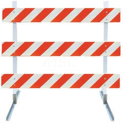 Traffic Barricades; Type: Type III; Barricade Height (Inch): 63; Material: Galvanized Steel Feet; Plastic Board; Polymer Plastic Upright; Barricade Width (Inch): 72; Reflective: Yes; Compliance: MASH Compliant; MUTCD; Weight (Lb.): 16.0000; Top Panel Heig