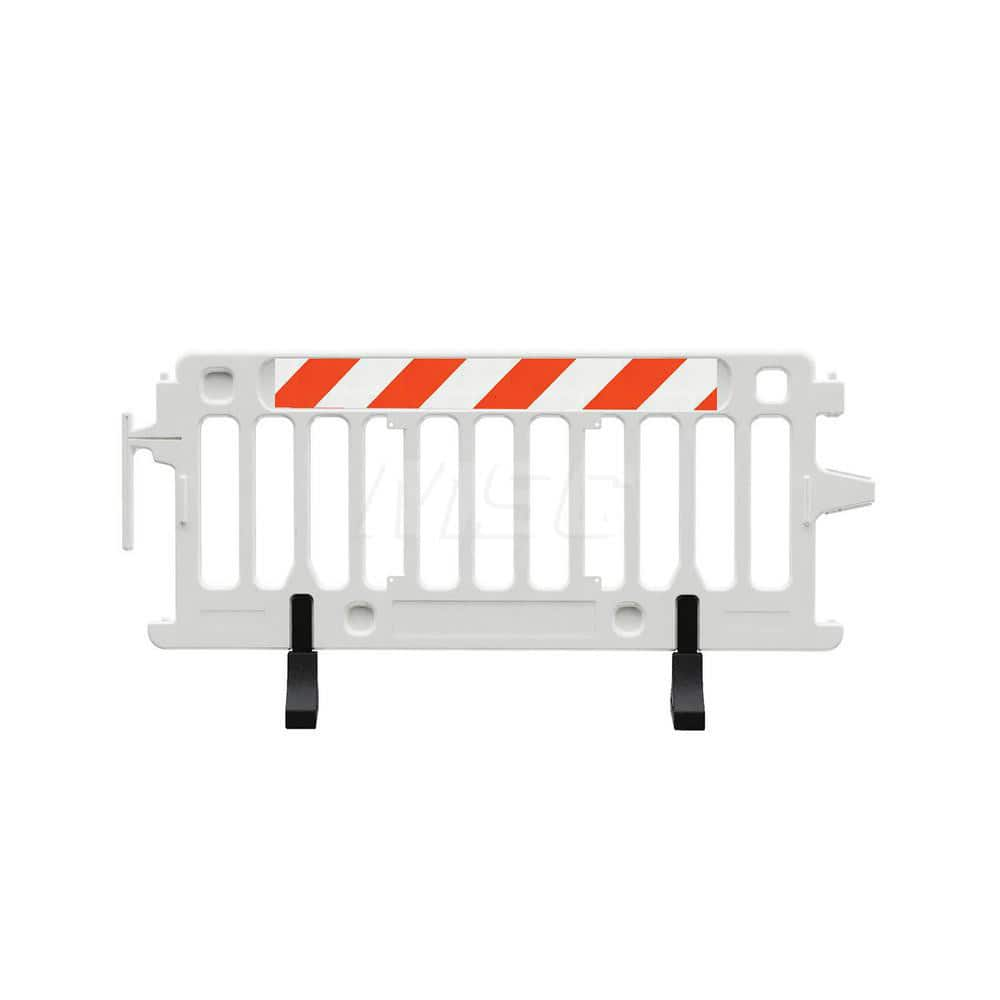 Folding Gates & Barricades; Type: Crowd Control Parade Barricade; Height (Inch): 39.5; Max Width (Inch): 21; Material: Plastic; Color: White; Additional Information: Reflective: Engineer Grade Striped Sheeting; Comes with Recycled Rubber Feet; Sub-Brand: