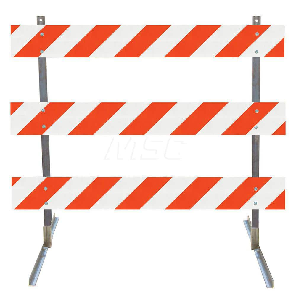 Traffic Barricades; Type: Type III; Barricade Height (Inch): 63; Material: Galvanized Steel Upright; Plastic Board; Barricade Width (Inch): 48; Reflective: Yes; Compliance: NCHRP-350; MUTCD; Weight (Lb.): 16.0000; Top Panel Height (Inch): 8; Top Panel Wid