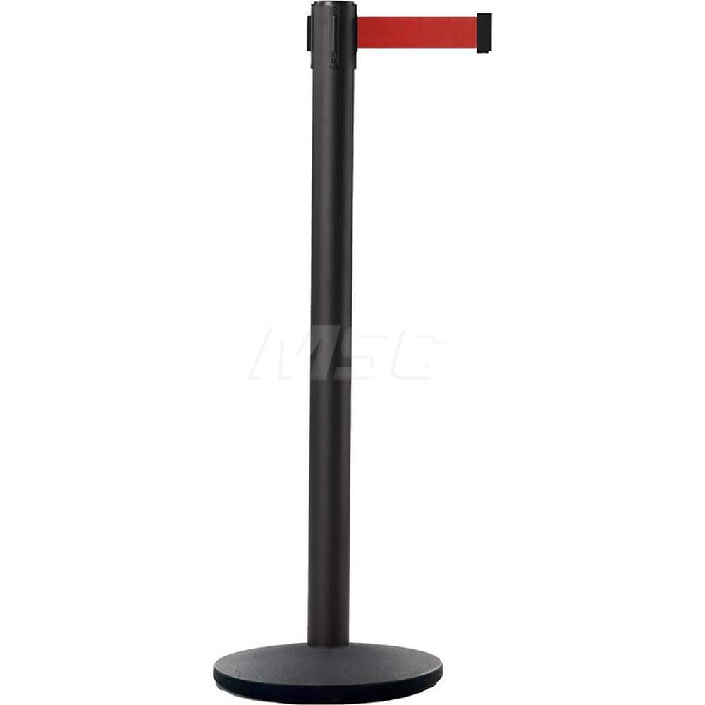 Free Standing Barrier Post: 40″ High, 2-1/2″ Dia, Steel Post Acrylonitrile Butadiene Styrene Plastic & Concrete Round & Standard Base, Black