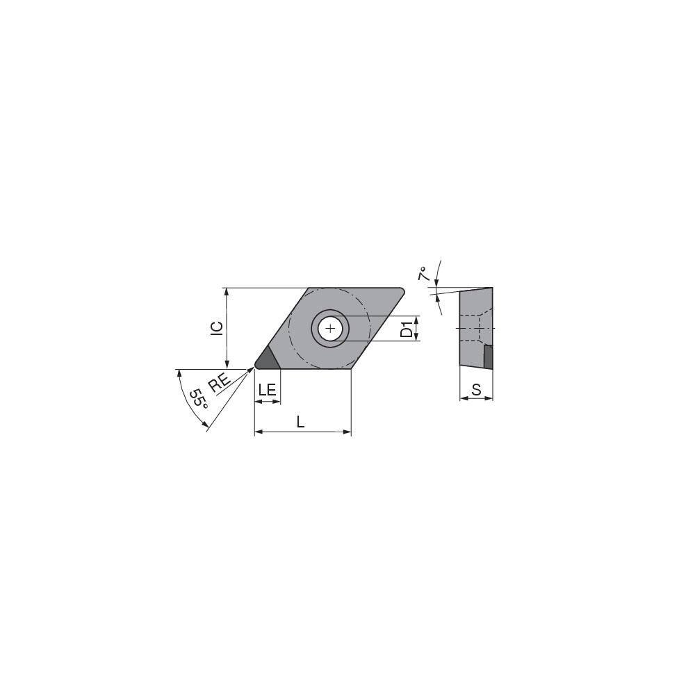 Turning Insert:  DCGW32.51FN_A3 CTDMD05,  Polycrystalline Diamond Neutral,  0.0157″ Corner Radius,  55.0 &deg N/A Diamond,  Series  DCGW