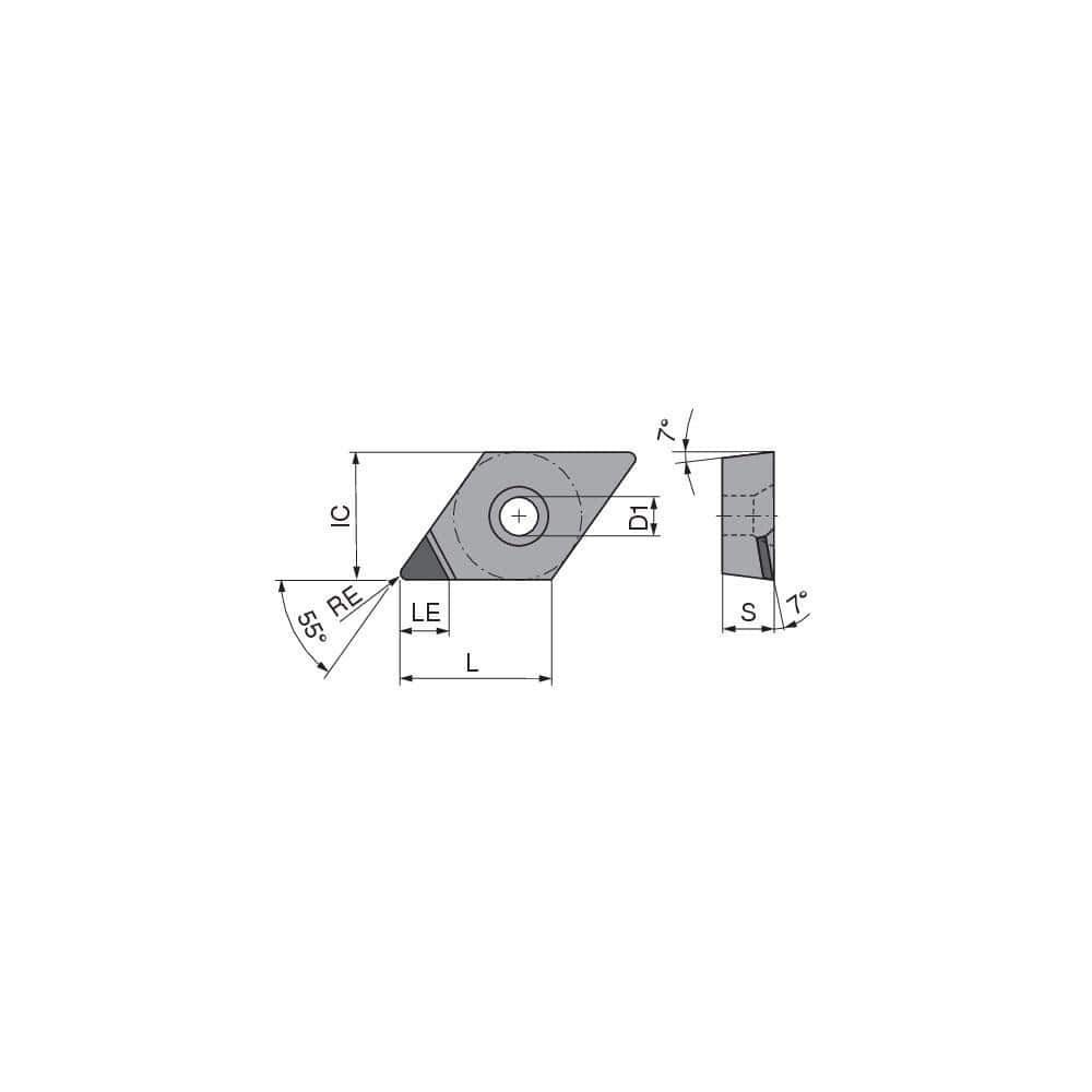 Turning Insert:  DCGT2151FNA2CB2,  Polycrystalline Diamond Diamond Coating Finish,  Neutral,  1/2″ Inscribed Circle,  0.0315″ Corner Radius,  80.0 &deg N/A Diamond,  Series  DCGT