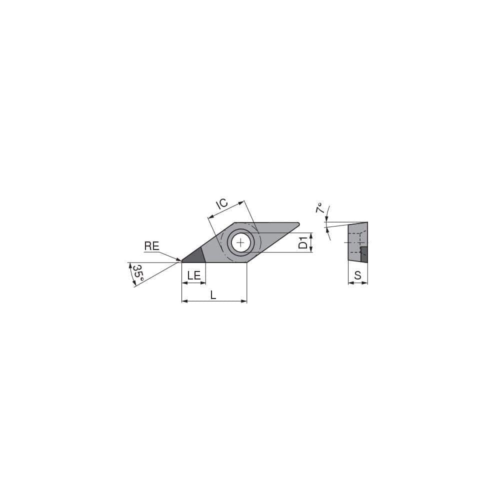 Turning Insert:  VCGW220.5FN_A3 CTDMD05,  Polycrystalline Diamond Neutral,  1/4″ Inscribed Circle,  0.0079″ Corner Radius,  35.0 &deg N/A Diamond,  Series  VCGW