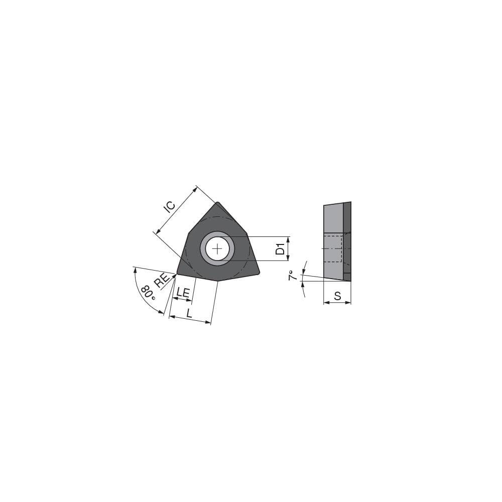 Turning Insert:  WCGW1.21.5FNF3 CTDPD20,  Polycrystalline Diamond Uncoated Finish,  Neutral,  0.0079″ Corner Radius,  80.0 &deg N/A Trigon,  Series  WCGW