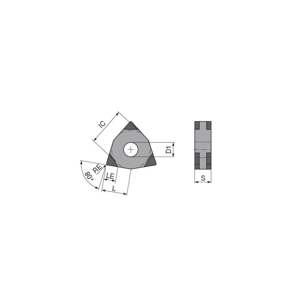 Turning Insert:  WNGA432SN011DM3,  Polycrystalline Cubic Boron Nitride TiCN Finish,  Neutral,  1/2″ Inscribed Circle,  0.0315″ Corner Radius,  80.0 &deg N/A Trigon,  Series  WNGA