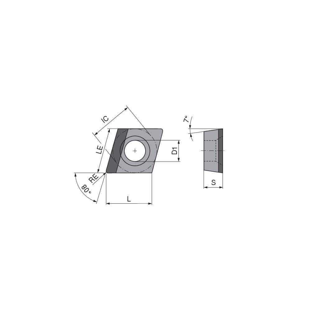 Turning Insert:  CCGT21.52FLLA6 CTDPS30,  Polycrystalline Diamond Uncoated Finish,  Left Hand,  1/4″ Inscribed Circle,  0.0315″ Corner Radius,  80.0 &deg N/A Diamond,  Series  CCGT