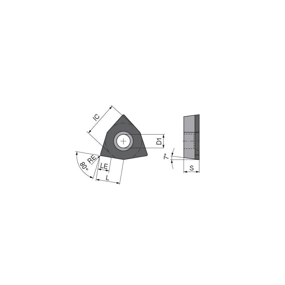 Turning Insert:  PWCGW1211SN011CF3,  Polycrystalline Cubic Boron Nitride TiN Finish,  Neutral,  0.0157″ Corner Radius,  80.0 &deg N/A Trigon,  Series  WCGW