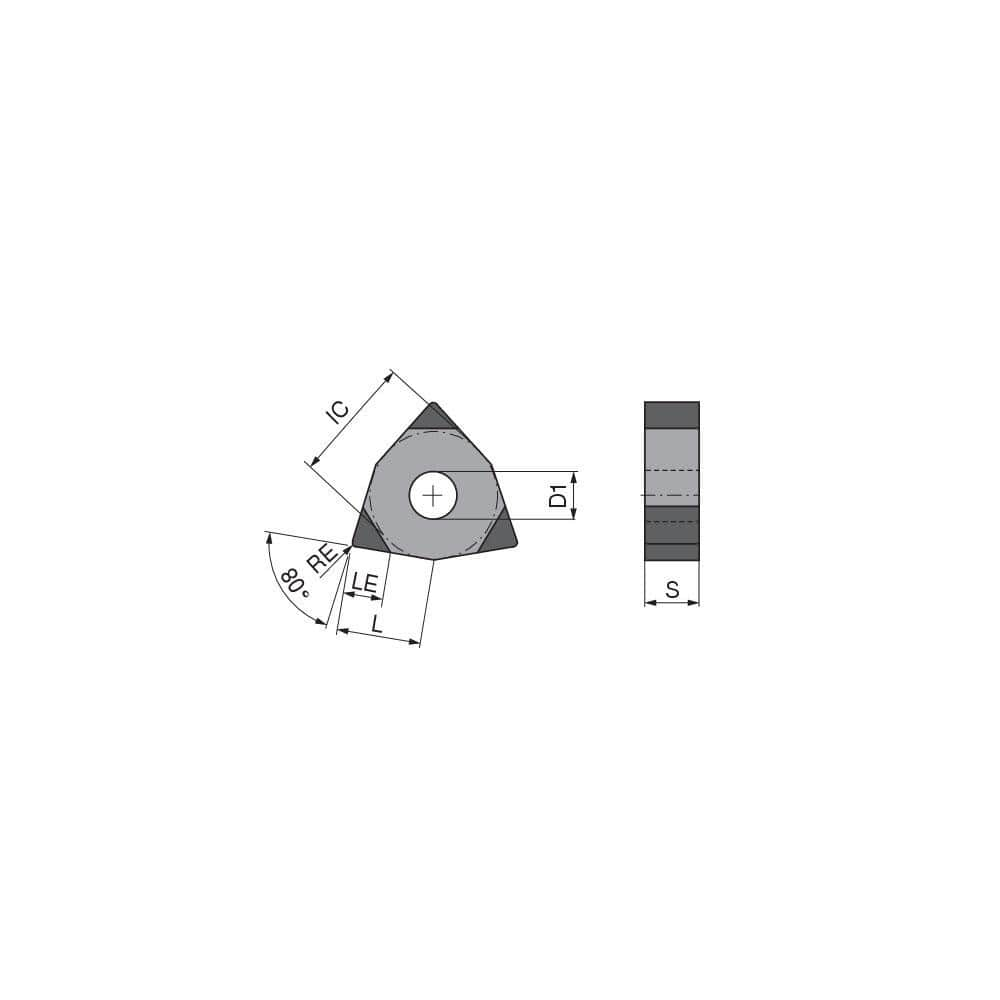 Turning Insert:  WNGA432TN020FV4,  Polycrystalline Cubic Boron Nitride Uncoated Finish,  Neutral,  1/2″ Inscribed Circle,  0.0315″ Corner Radius,  80.0 &deg N/A Trigon,  Series  WNGA