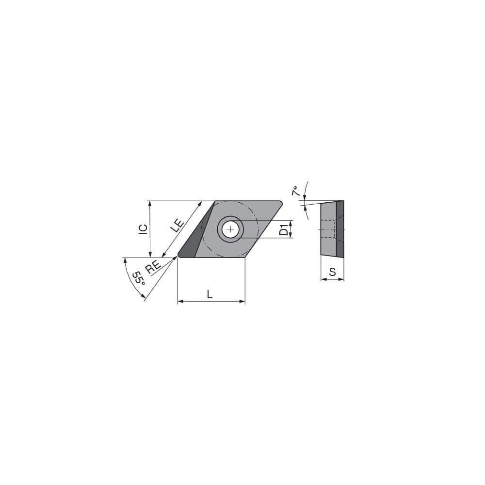 Turning Insert:  DCGT32.51FL_A8 CTDPS30,  Polycrystalline Diamond Uncoated Finish,  Left Hand,  0.0157″ Corner Radius,  55.0 &deg N/A Diamond,  Series  DCGT