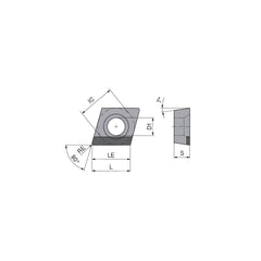 Turning Insert:  CCGW21.51FRRA6 CTDPD20,  Polycrystalline Diamond Uncoated Finish,  Right Hand,  1/4″ Inscribed Circle,  0.0157″ Corner Radius,  80.0 &deg N/A Diamond,  Series  CCGW