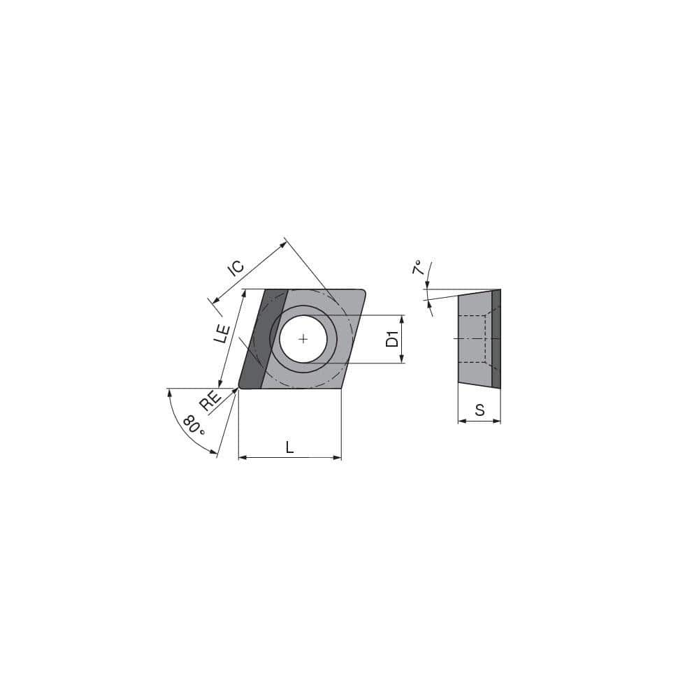 Turning Insert:  CCGW3252TLL012DA10,  Polycrystalline Cubic Boron Nitride Uncoated Finish,  Left Hand,  0.0315″ Corner Radius,  80.0 &deg N/A Diamond,  Series  CCGW