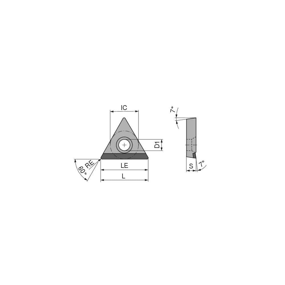 Turning Insert:  TCGT32.51FNA17 CTDPS30,  Polycrystalline Diamond Uncoated Finish,  Neutral,  0.0157″ Corner Radius,  60.0 &deg N/A Triangle,  Series  TCGT