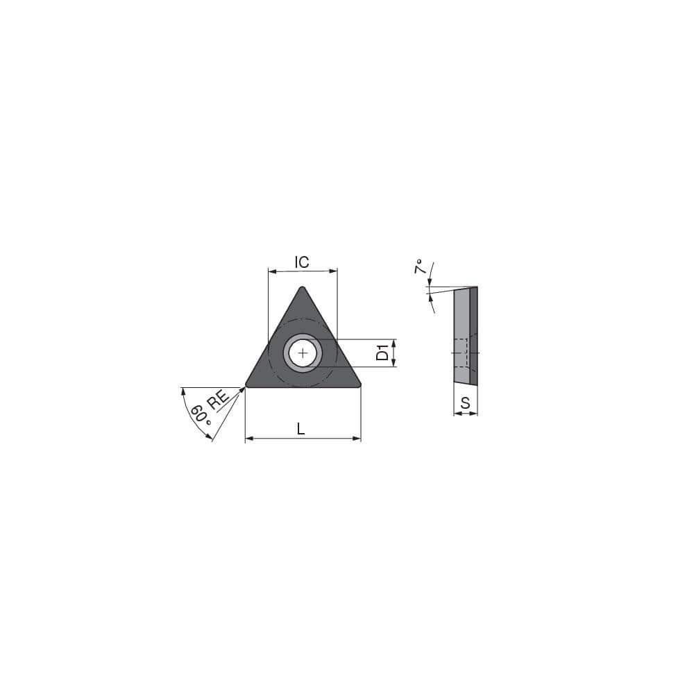 Turning Insert:  TCGW21.51FNF11 CTDPD20,  Polycrystalline Diamond Uncoated Finish,  Neutral,  1/4″ Inscribed Circle,  0.0157″ Corner Radius,  60.0 &deg N/A Triangle,  Series  TCGW