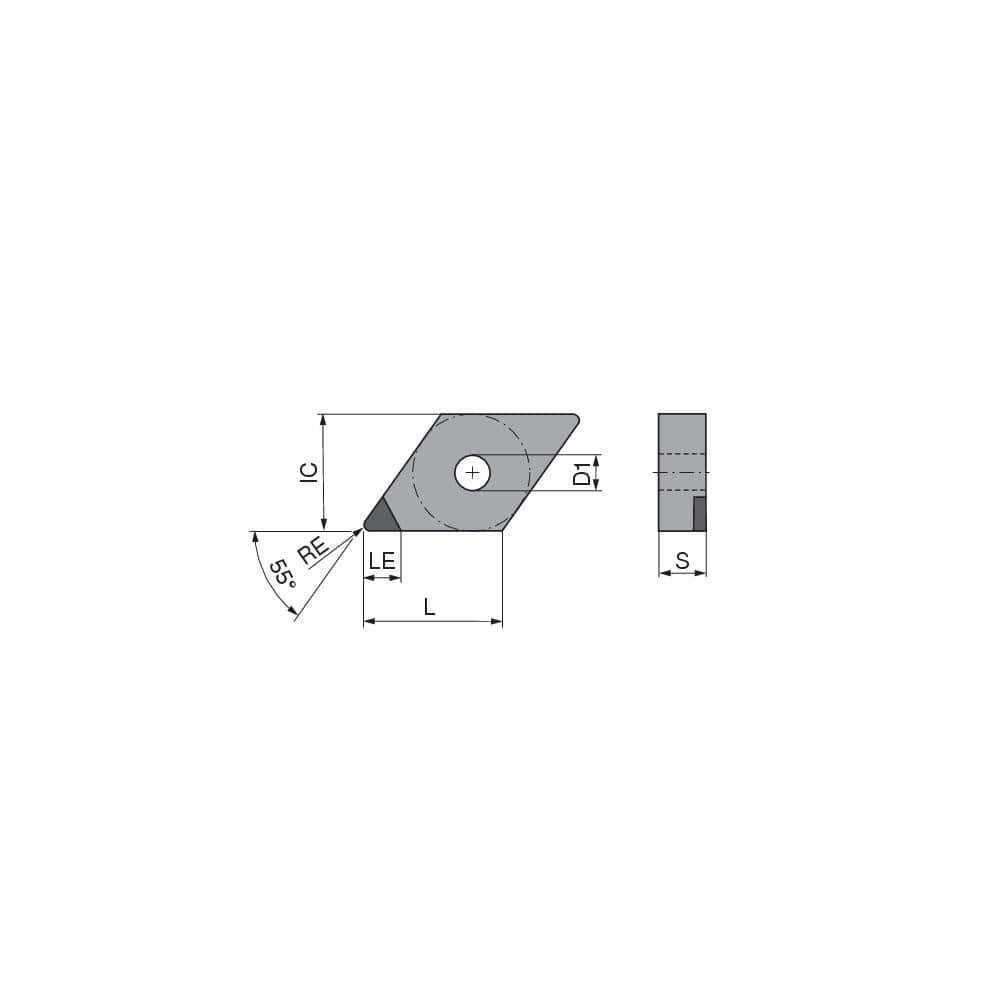 Turning Insert:  DNGA443FN_A6 CTDPD20,  Polycrystalline Diamond Uncoated Finish,  Neutral,  1/2″ Inscribed Circle,  0.0472″ Corner Radius,  55.0 &deg N/A Diamond,  Series  DNGA