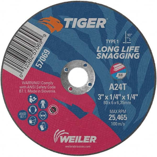 Weiler - 3 x 1/4, 1/4" Hole Aluminum Oxide Cutoff Wheel - All Tool & Supply