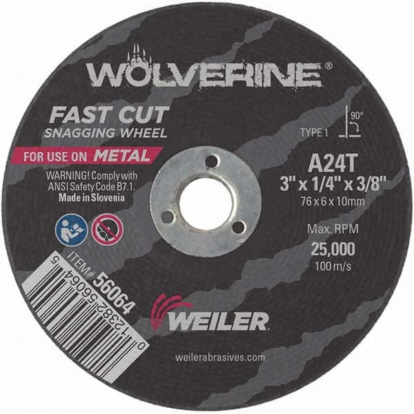 Weiler - 3 x 1/4, 3/8" Hole Aluminum Oxide Cutoff Wheel - All Tool & Supply