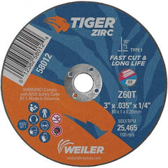 Weiler - 3 x 0.035, 1/4" Hole 60 Grit Zirconia Alumina Cutoff Wheel - All Tool & Supply