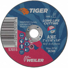 Weiler - 2 x 1/16, 1/4" Hole 36 Grit Aluminum Oxide Cutoff Wheel - All Tool & Supply