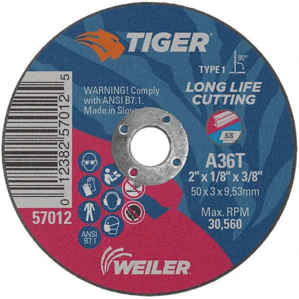 Weiler - 2 x 1/8, 3/8" Hole 36 Grit Aluminum Oxide Cutoff Wheel - All Tool & Supply