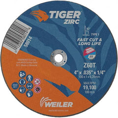 Weiler - 4 x 0.035, 1/4" Hole 60 Grit Zirconia Alumina Cutoff Wheel - All Tool & Supply