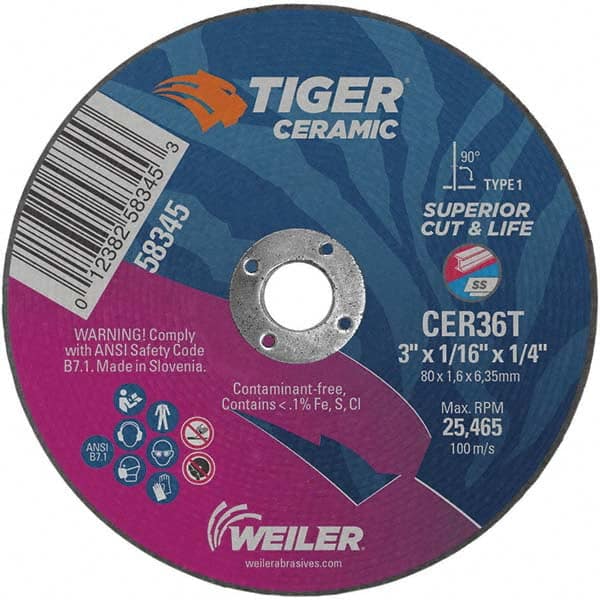 Weiler - 3 x 1/16, 1/4" Hole 36 Grit Ceramic Alumina Cutoff Wheel - All Tool & Supply