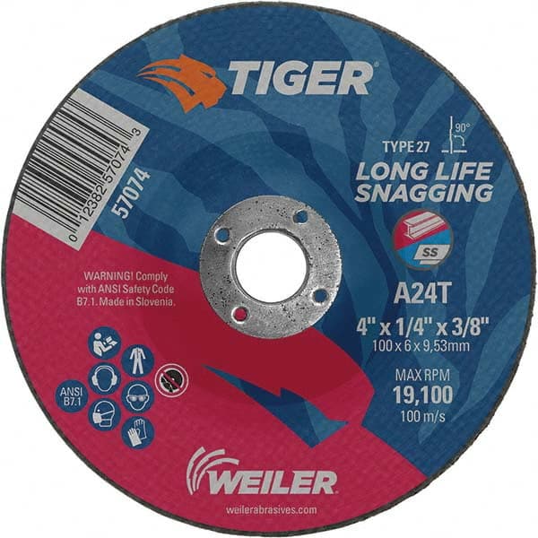 Weiler - Depressed-Center Wheels Wheel Diameter (Inch): 4 Wheel Thickness (Inch): 1/4 - All Tool & Supply