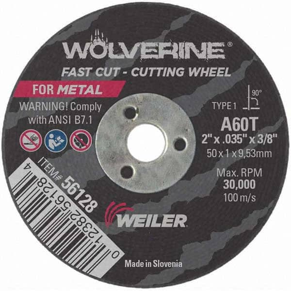 Weiler - 2 x 0.035, 3/8" Hole 60 Grit Aluminum Oxide Cutoff Wheel - All Tool & Supply