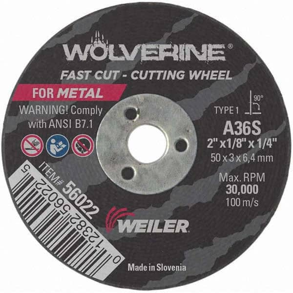 Weiler - 2 x 1/8, 1/4" Hole 36 Grit Aluminum Oxide Cutoff Wheel - All Tool & Supply